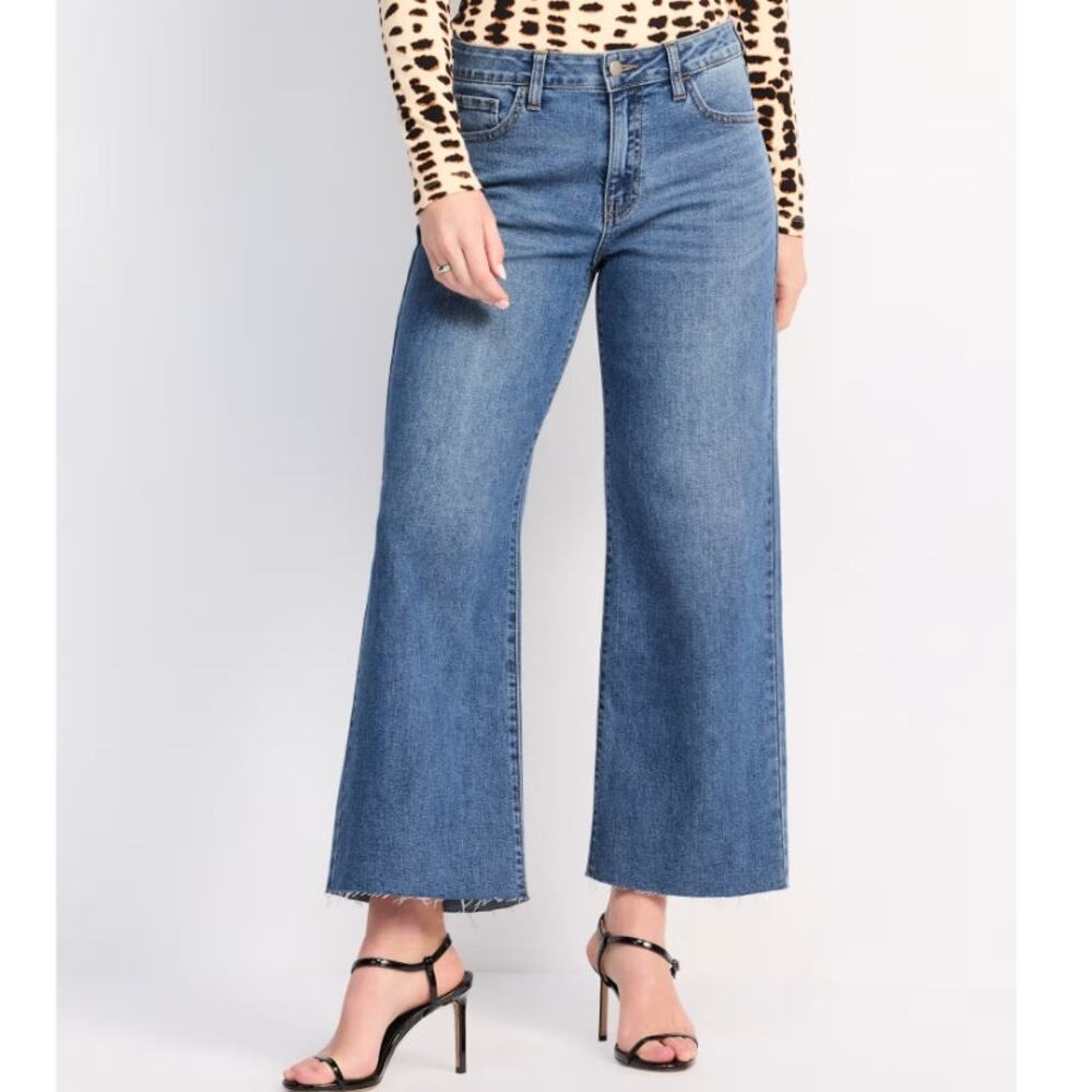 Indigo Six Frayed Cropped Slim Wide Leg Jean Mid Rise Relaxed Fit Sz: 32/14 -NWT